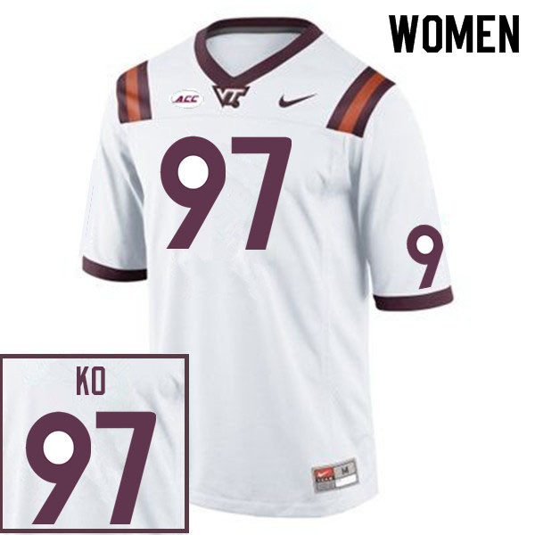 Women #97 Keondre Ko Virginia Tech Hokies College Football Jerseys Sale-White